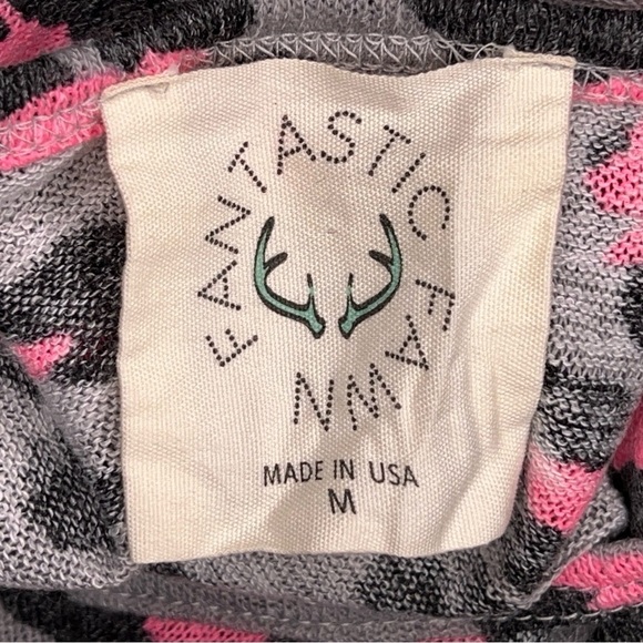 MEDIUM FANTASTIC FAWN TANK GREY PINK KNIT ANIMAL LEOPARD PRINT STRETCH - Picture 10 of 11